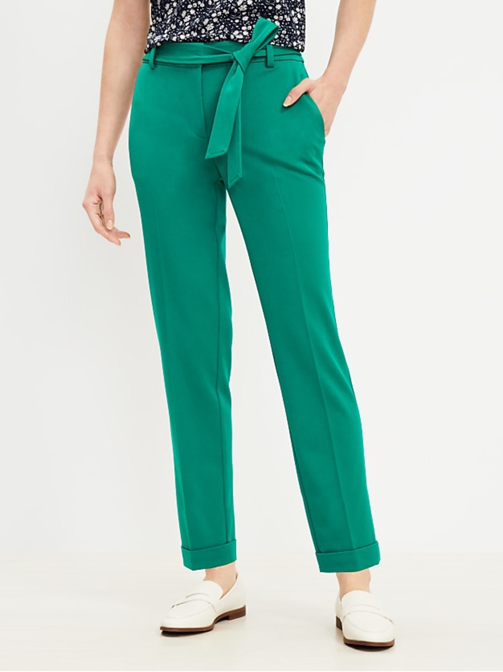 New loft the Devin slim Tie-Waist Slim Trousers in Emerald Green 6 petites